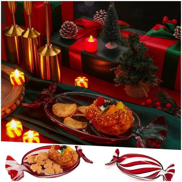 Macys Peppermint Shaped Candy Snack Serving Dish Christmas New Year Party Gift - Picture 1 of 8